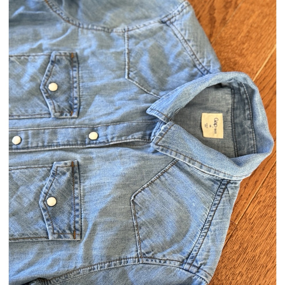 Gap 1969 Denim Womens Western Pearl Snap Button Shirt Jean Blue size XS